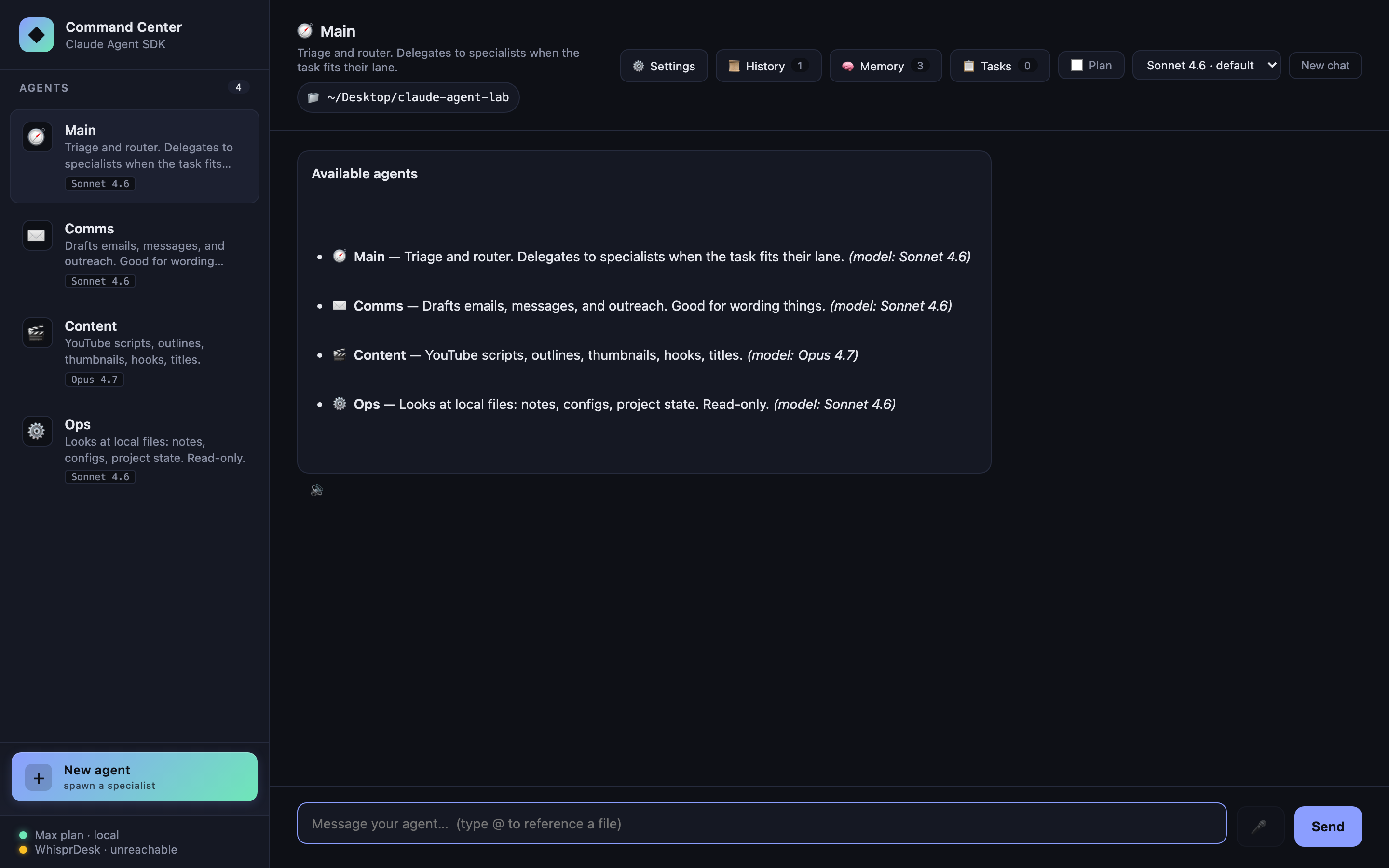 Slash command output rendered as markdown