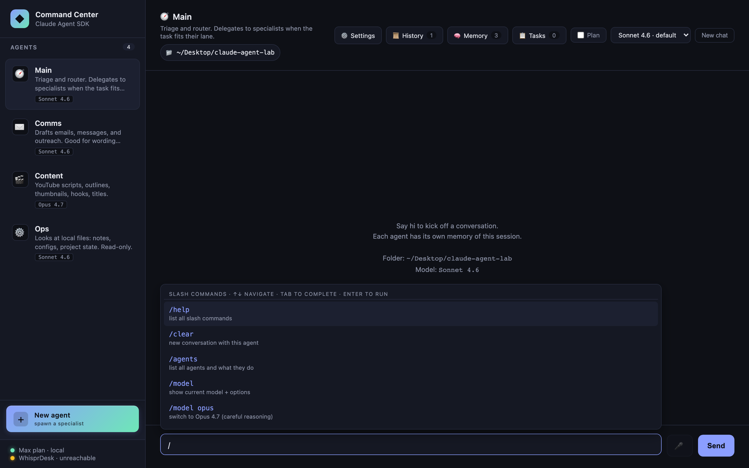 Slash command autocomplete popover