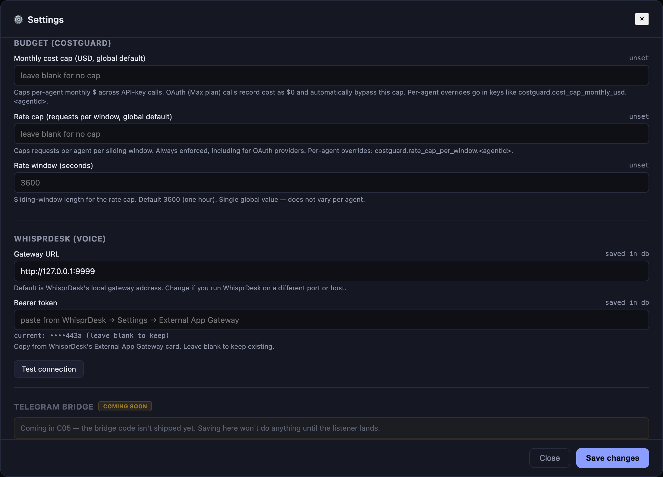 Settings → Budget (CostGuard)